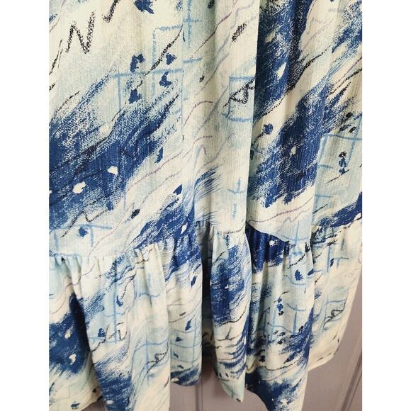 VTG 80s Good Times Hawaii MuuMuu Caftan Maxi Dress Blue White Abstract Large NOS - Picture 6 of 11